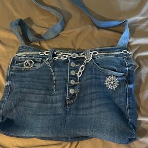 Handcrafted Denim Button-Front Crossbody Bag with Silver Accents 11x15 lined